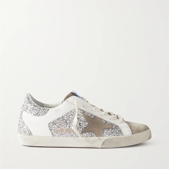Golden Goose Superstar Sneaker White Leather/Silver Glitter/Taupe Suede 38 NIB - Picture 15 of 15